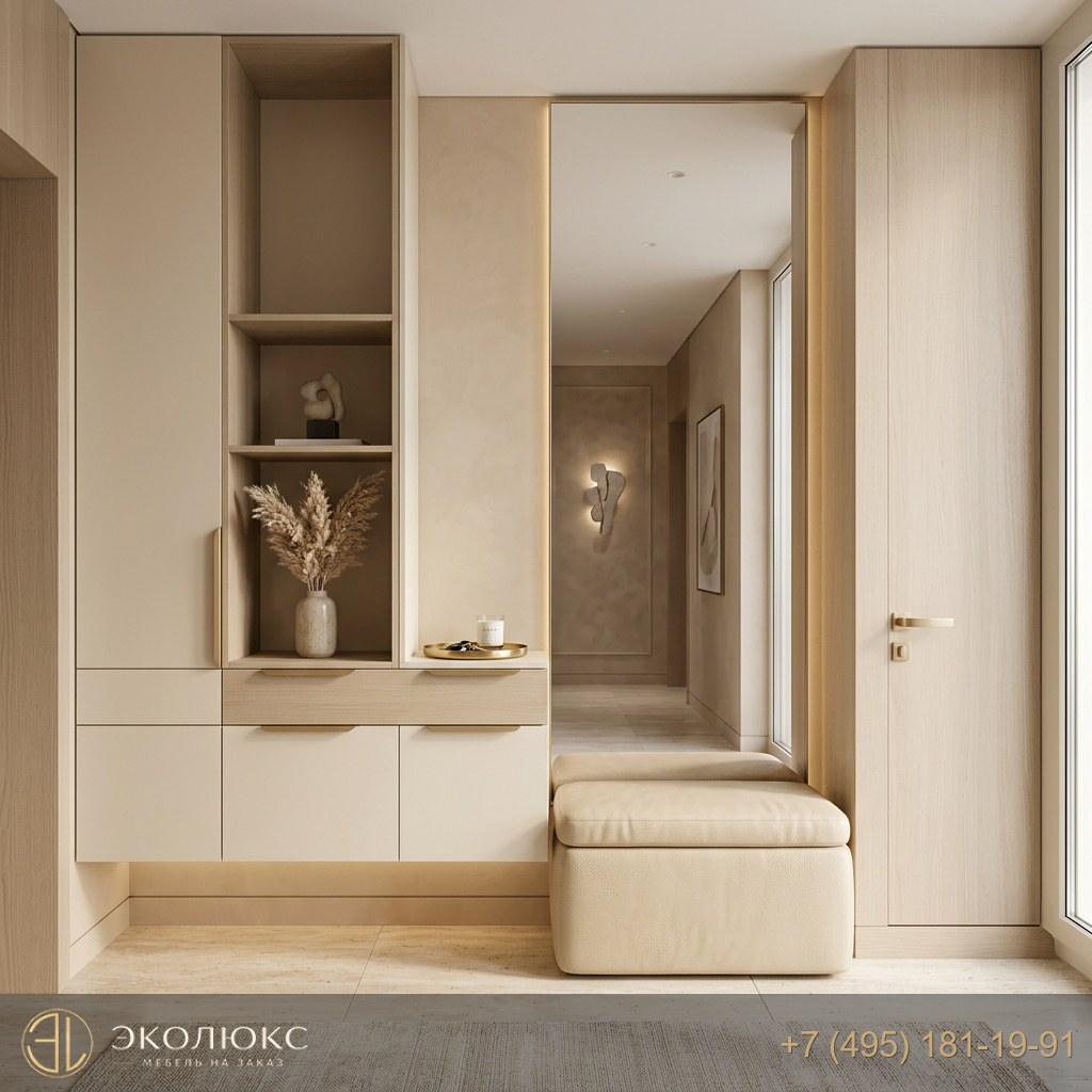 Современная прихожая с местом для хранения